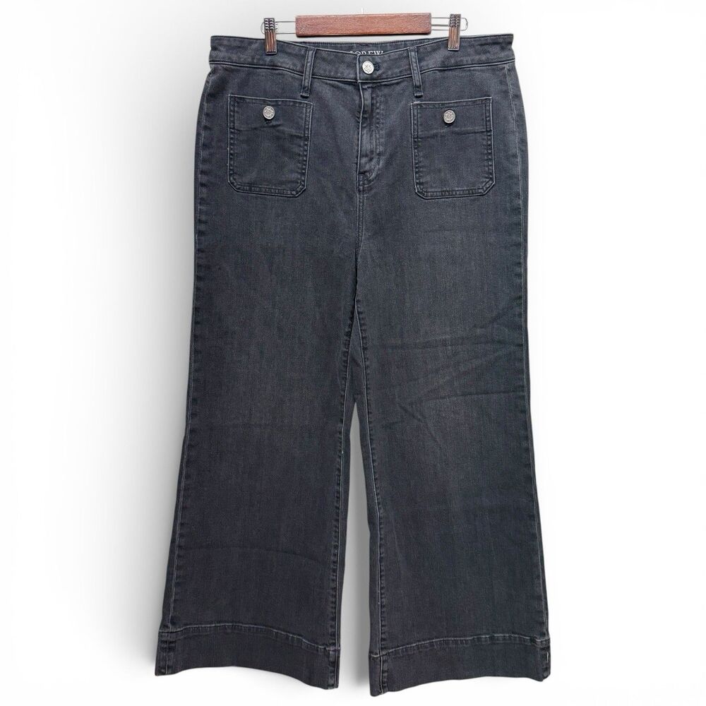 J Crew Wide Leg Jeans Women 32P Gray Sailor '96 Denim Trouser Measured 34x28